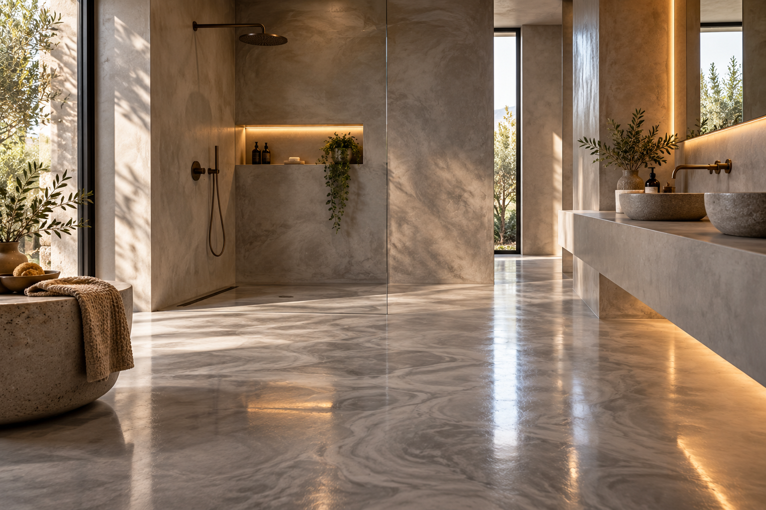 Arquitectura conectada: Un mismo lenguaje material entre niveles y estancias.